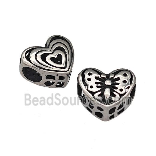 316 Stainless Steel Heart Beads Butterfly Hollow Large Hole Antique Silver