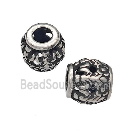 316 Stainless Steel Barrel Beads Hollow Large Hole Antique silver