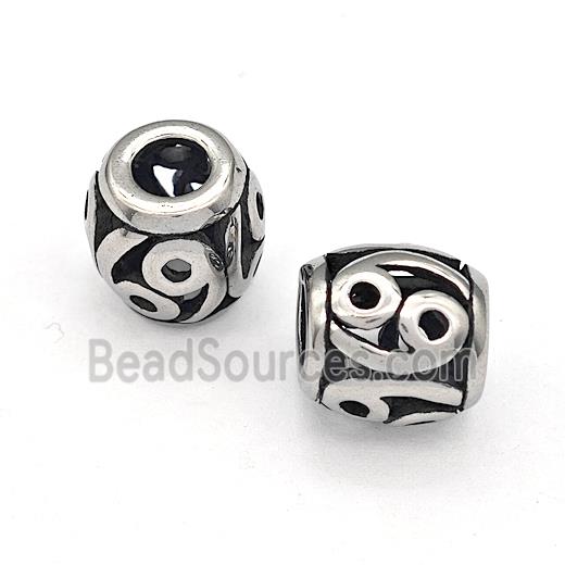 316 Stainless Steel Barrel Beads Cancer Hollow Large Hole Antique silver