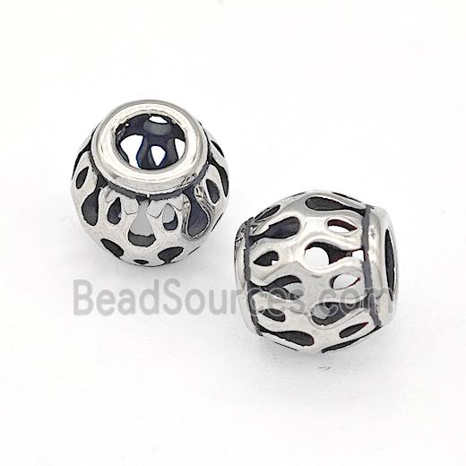 316 Stainless Steel Barrel Beads Hollow Large Hole Antique silver