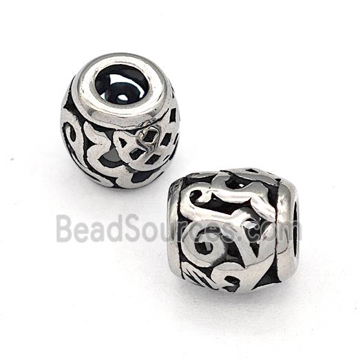 316 Stainless Steel Barrel Beads Hollow Large Hole Antique silver