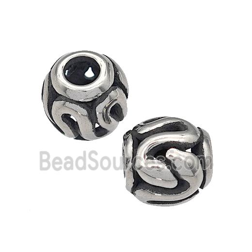 316 Stainless Steel Barrel Beads Hollow Large Hole Antique silver