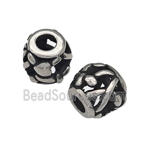 316 Stainless Steel Barrel Beads Hollow Large Hole Antique silver