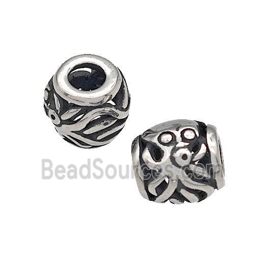 316 Stainless Steel Barrel Beads Octopus Charms Hollow Large Hole Antique silver