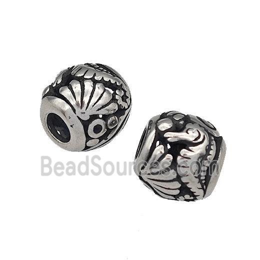 316 Stainless Steel Barrel Beads Seahorse Hollow Large Hole Antique silver