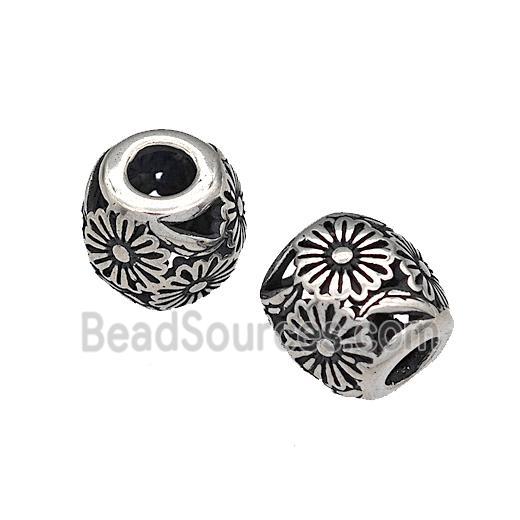 316 Stainless Steel Barrel Beads Flower Hollow Large Hole Antique silver