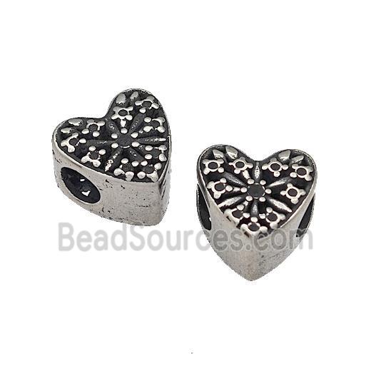 316 Stainless Steel Heart Beads Hollow Large Hole Antique Silver