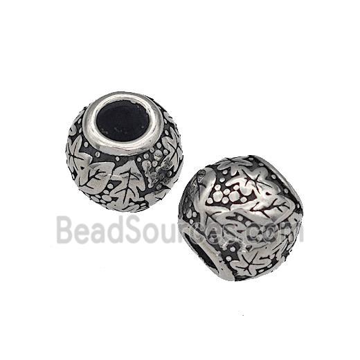 316 Stainless Steel Round Beads Leaf Hollow Large Hole Antique silver