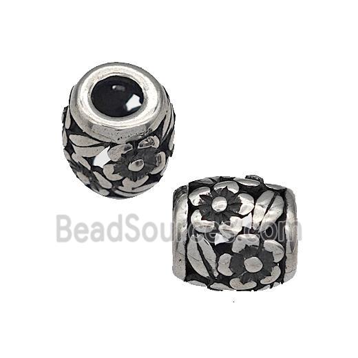 316 Stainless Steel Barrel Beads Flower Hollow Large Hole Antique silver