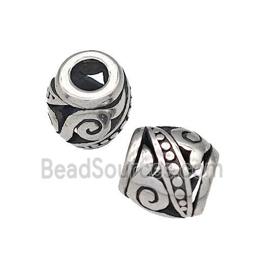 316 Stainless Steel Barrel Beads Hollow Large Hole Antique silver