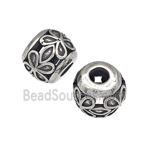 316 Stainless Steel Round Beads Flower Hollow Large Hole Antique silver