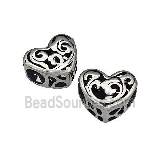 316 Stainless Steel Heart Beads Hollow Large Hole Antique Silver