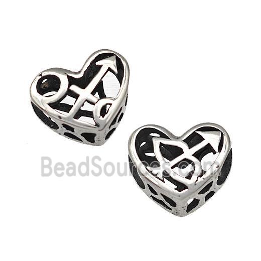 Stainless Steel Heart Beads Zodiac Sagittarius Large Hole Hollow Antique Silver