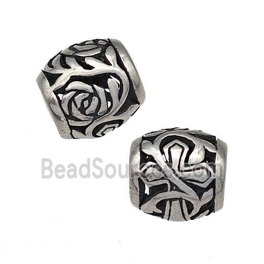 Stainless Steel Barrel Beads Hollow Large Hole Antique Silver