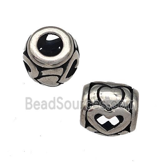 Stainless Steel Barrel Beads Hollow Large Hole Antique Silver