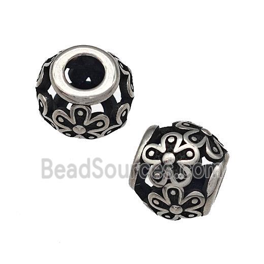 Stainless Steel Round Beads Hollow Large Hole Antique Silver