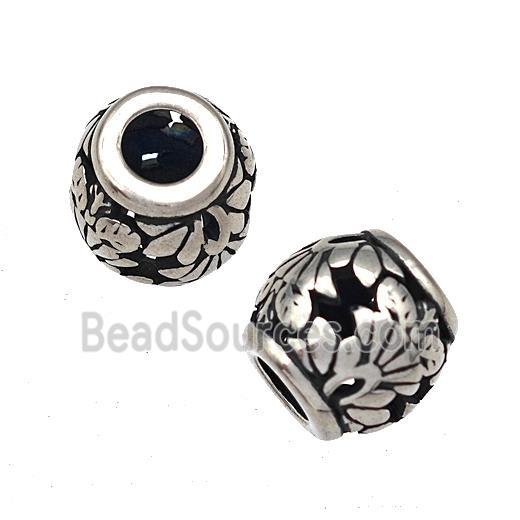 Stainless Steel Barrel Beads Hollow Large Hole Antique Silver