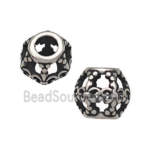 Stainless Steel Round Beads Hollow Large Hole Antique Silver