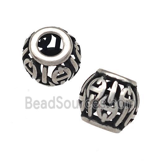 Stainless Steel Round Beads Hollow Large Hole Antique Silver