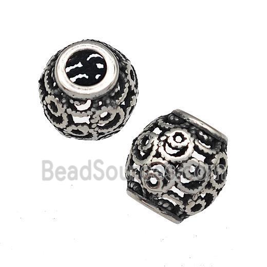 Stainless Steel Barrel Beads Hollow Large Hole Antique Silver