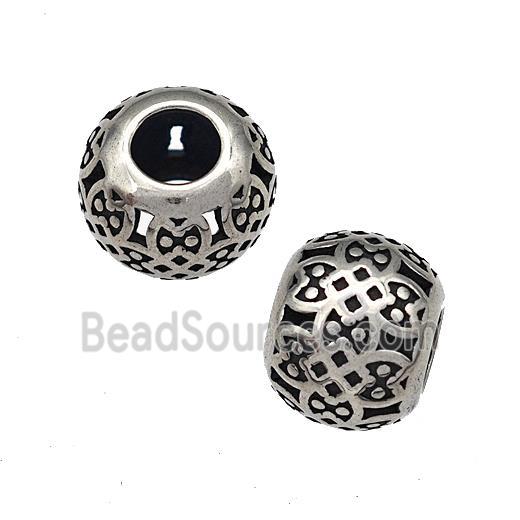 Stainless Steel Round Beads Hollow Large Hole Antique Silver