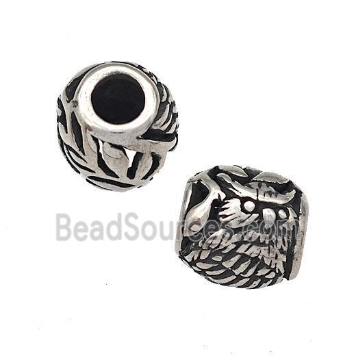 Stainless Steel Barrel Beads Owl Hollow Large Hole Antique Silver