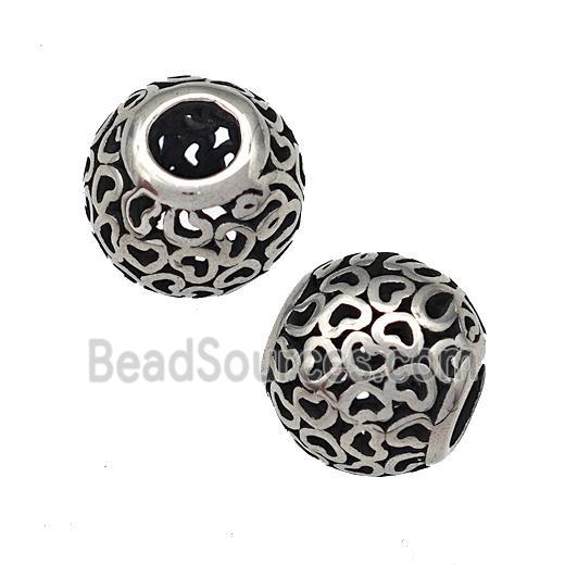 Stainless Steel Round Beads Hollow Large Hole Antique Silver