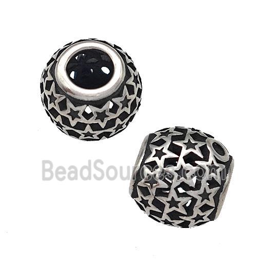 Stainless Steel Round Beads Star Hollow Large Hole Antique Silver