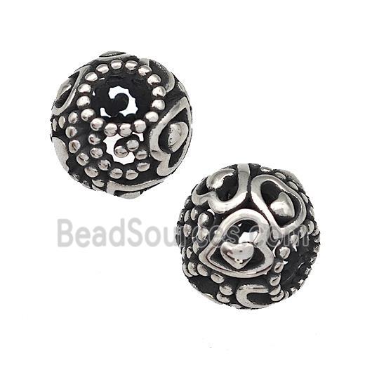 Stainless Steel Round Beads Hollow Large Hole Antique Silver