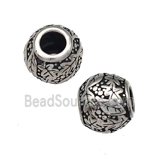 Stainless Steel Round Beads Hollow Large Hole Antique Silver