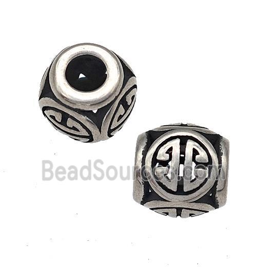 Stainless Steel Barrel Beads Hollow Large Hole Antique Silver