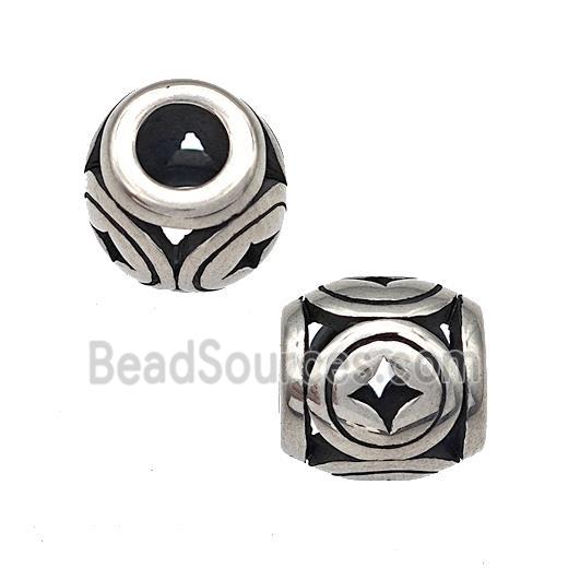 Stainless Steel Barrel Beads Hollow Large Hole Antique Silver