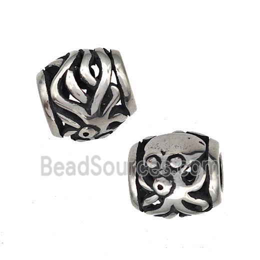 Stainless Steel Barrel Beads Hollow Large Hole Antique Silver