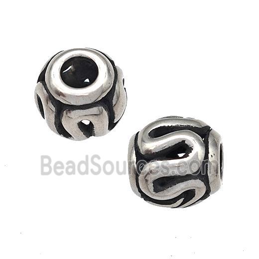 Stainless Steel Barrel Beads Hollow Large Hole Antique Silver