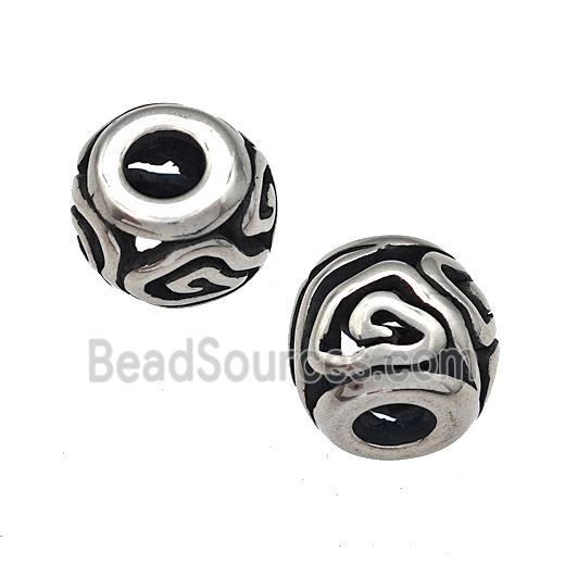 Stainless Steel Barrel Beads Cloud Hollow Large Hole Antique Silver