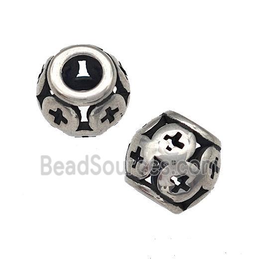 Stainless Steel Round Beads Hollow Large Hole Antique Silver