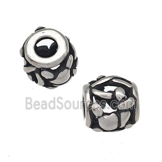 Stainless Steel Barrel Beads Hollow Large Hole Antique Silver