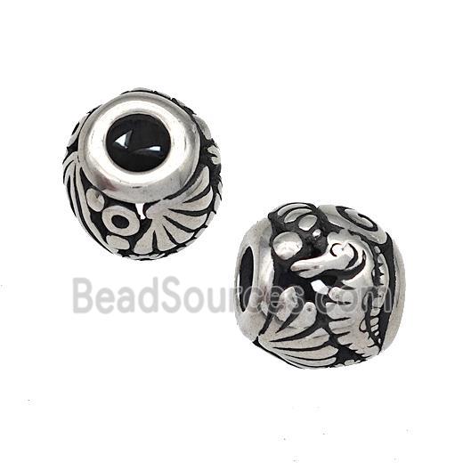 Stainless Steel Barrel Beads Seahorse Hollow Large Hole Antique Silver