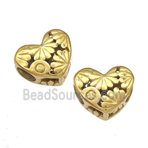 Stainless Steel Heart Beads Flower Hollow Large Hole Gold Plated