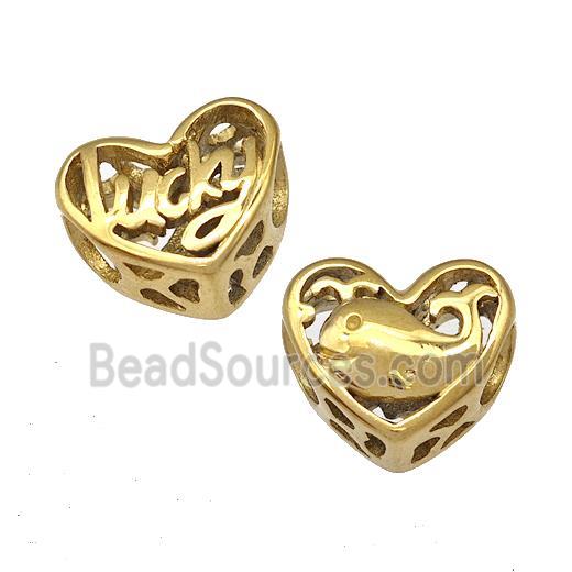 Stainless Steel Heart Beads Lucky Dolphin Hollow Large Hole Gold Plated