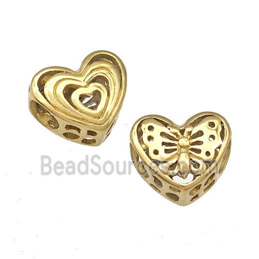 Stainless Steel Heart Beads Butterfly Hollow Large Hole Gold Plated