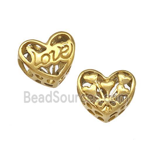 Stainless Steel Heart Beads Love Hollow Large Hole Gold Plated