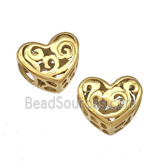 Stainless Steel Heart Beads Hollow Large Hole Gold Plated