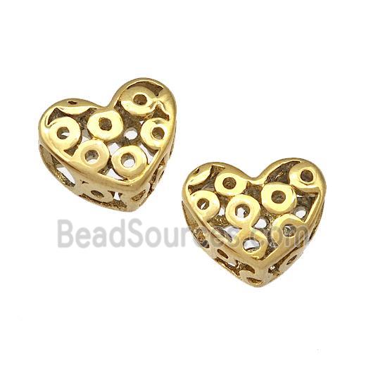 Stainless Steel Heart Beads Hollow Large Hole Gold Plated