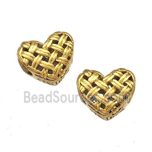 Stainless Steel Heart Beads Hollow Large Hole Gold Plated