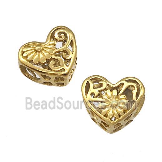 Stainless Steel Heart Beads Flower Daisy Hollow Large Hole Gold Plated