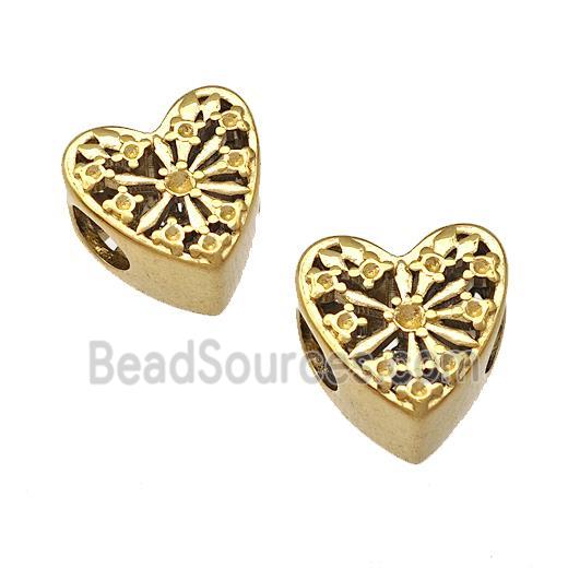 Stainless Steel Heart Beads Hollow Large Hole Gold Plated