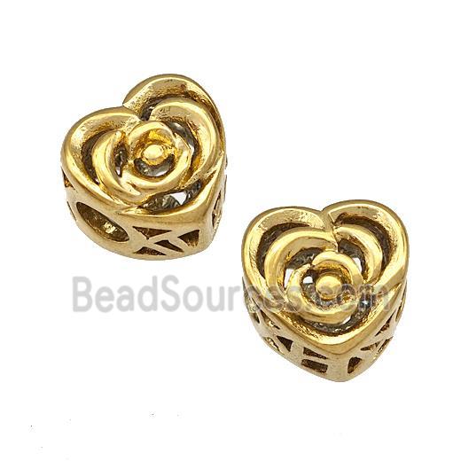 Stainless Steel Heart Beads Flower Hollow Large Hole Gold Plated