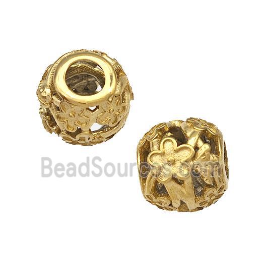 Stainless Steel Barrel Beads Flower Hollow Large Hole Gold Plated