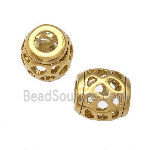 Stainless Steel Barrel Beads Hollow Large Hole Gold Plated